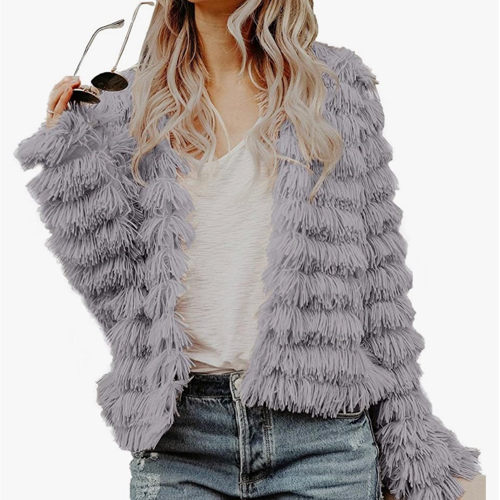 Faux Fur Coat Vintage Parka Shaggy Jacket Warm Coat  purple-grey Taylor Swift